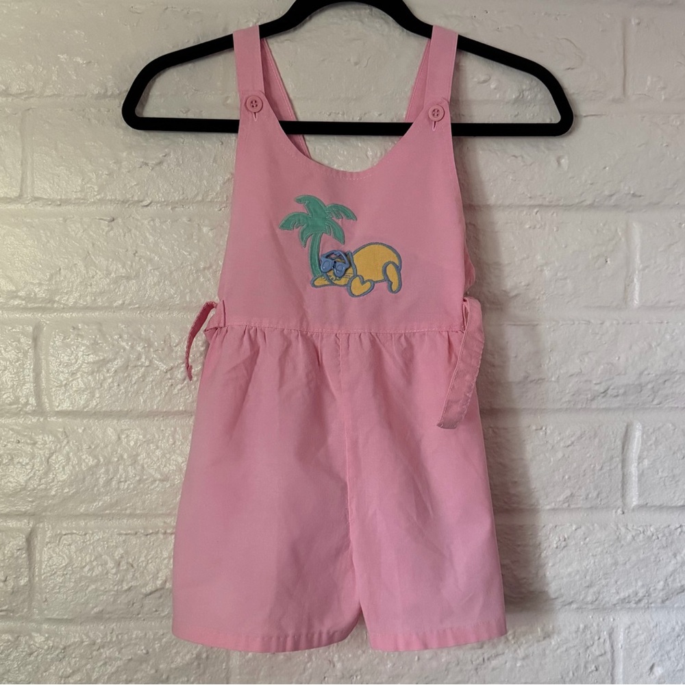 Vintage Healthtex Cat Pink Tie Side Short Coverall Great Vintage Condition